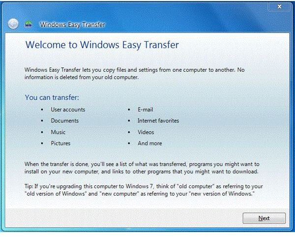 Fig 2 - Windows 7 Admin Tools - The New Windows Easy Transfer Tool