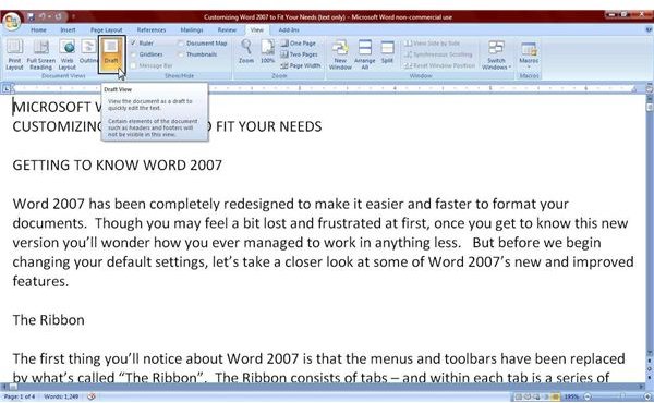draft view in word 2007
