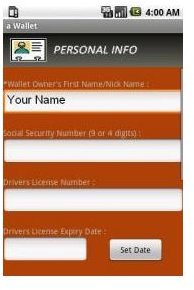 a Wallet For Google Android - Personal Information Screen