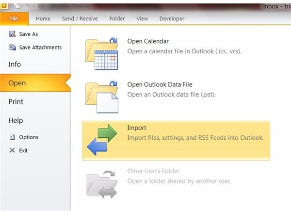 How to backup Outlook 2010: Importing files