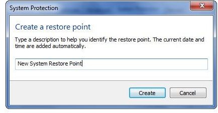 Enter a Name for Restore Point