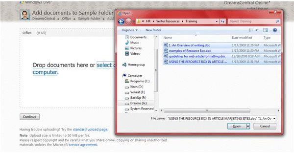 Fig 4 - Adding Files - Using Office Web Apps