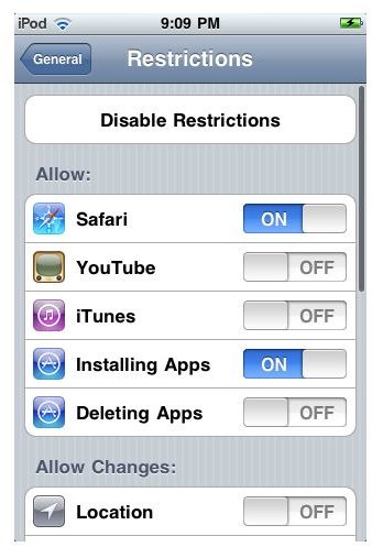 iPod Touch Restrictions