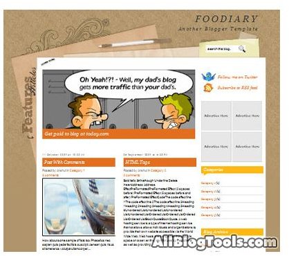 Foodiary, free blogger template codes