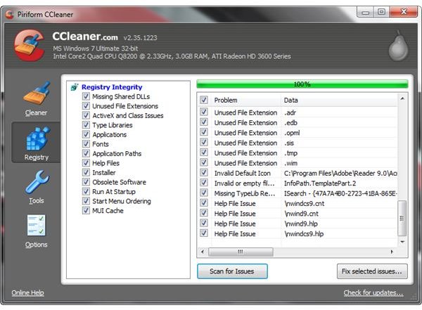 CCleaner free windows 7 registry cleaner