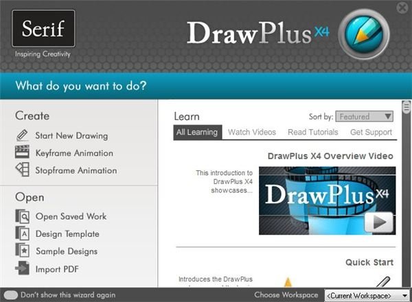 DrawPlus X4 Welcome Screen