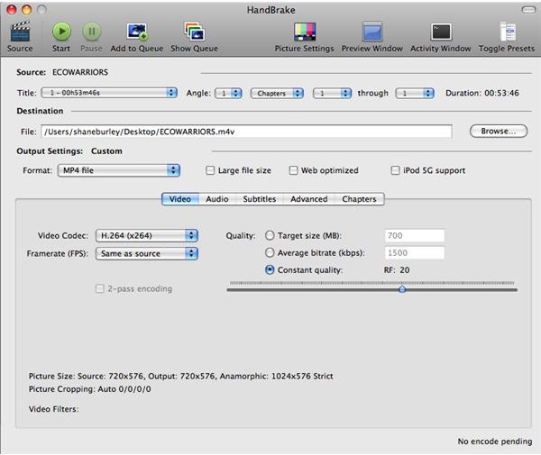 handbrake rip dvd encode settings