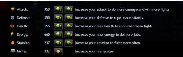 Mafia Wars screenshot of player stats