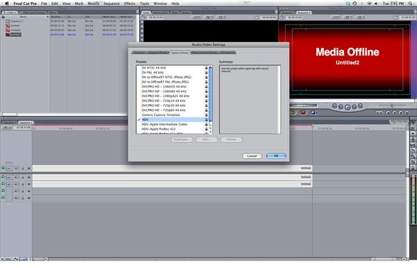 Capture Presets and Settings for Final Cut Pro 7