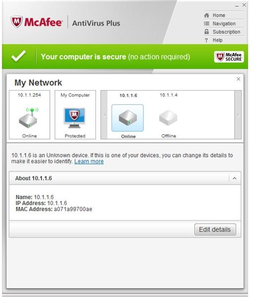 Home Network Using McAfee Antivirus Plus 2011
