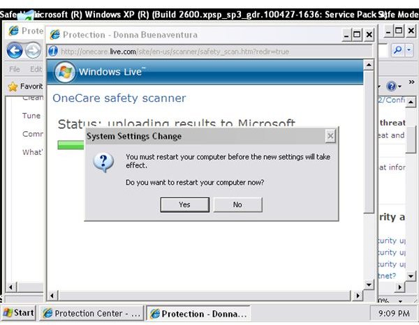 Restart prompt when removing Trojans using Windows Live Safety scanner