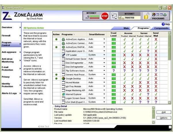 ZoneAlarm Monitoring Screenshot