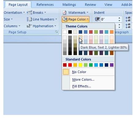 How to Change and Print Background Color for a Page in Microsoft Word 2007