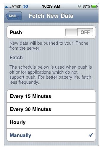 iPhone Email Options: Fetch New Data