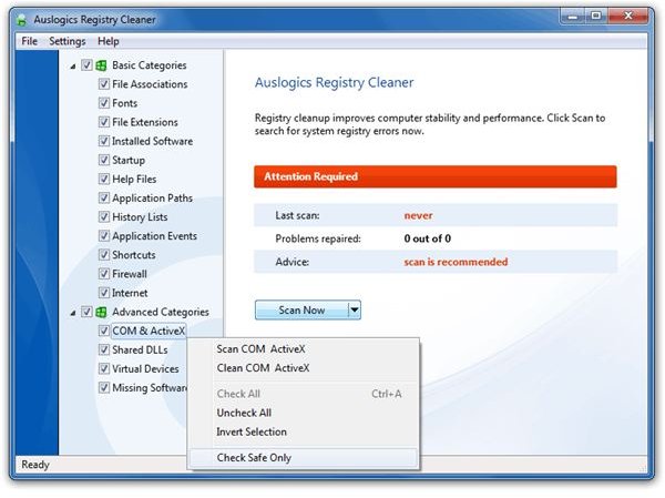 Auslogics Registry Cleaner Scanning Process