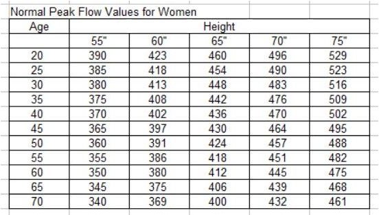 Peak Flow Values Women