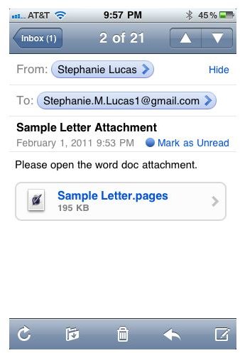 Word Doc Attachment for iPhone Screenshot