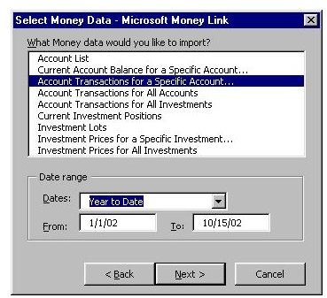 Converting a Microsoft Money file to Excel with UltraSoft MoneyLink