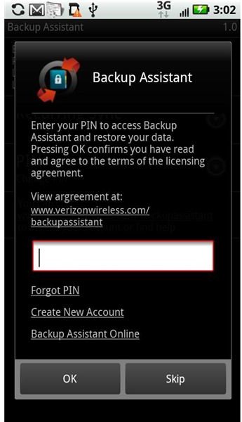 Verizon Backup Assistant New Account