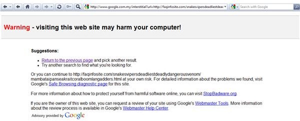 Google Warning - visiting this website may harm your computer!