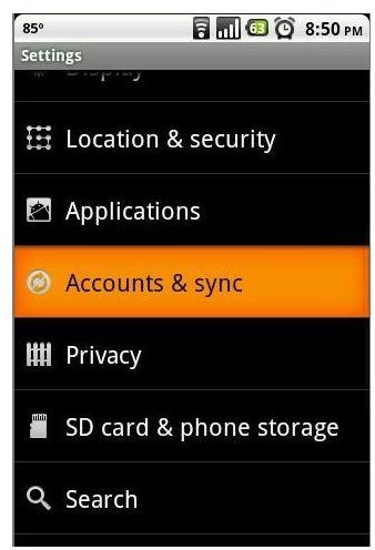 accounts and sync android settings