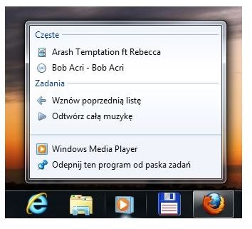 Jump List for Windows Media Player 