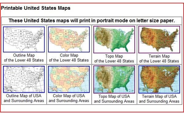 Printable Color Map of United States: Online Resources For Maps of the U.S. to Print Out at Home, School, or Work