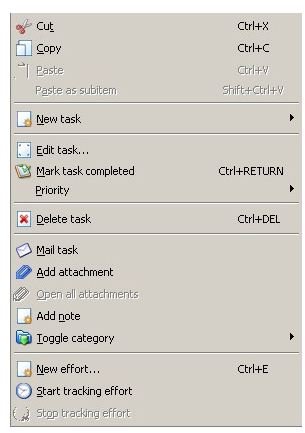 task right-click menu