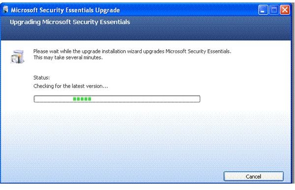 Fig 3 Upgrading Microsoft Security Essentials