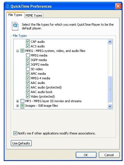 Configuring Quicktime for Windows XP