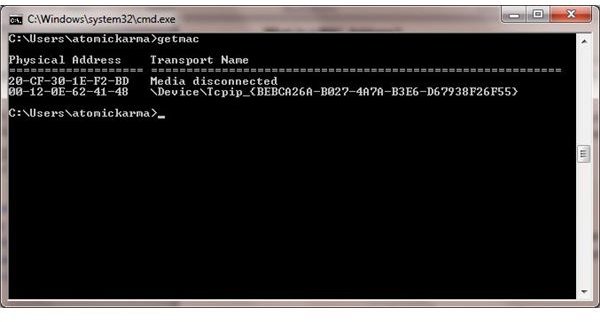 how to find mac address in windows 7