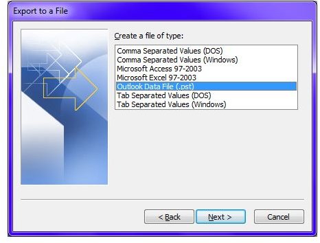 Fig 3 - Export Microsoft Outlook Contacts - Select Export File Format