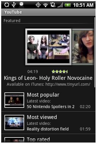 YouTube application on an HTC Hero