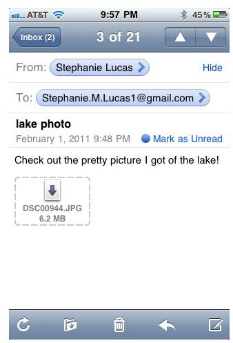 Email photo attachment on iPhone screenshot