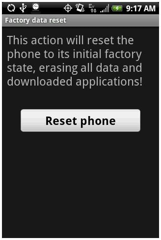 Option to Hard Reset on a Sprint HTC Hero