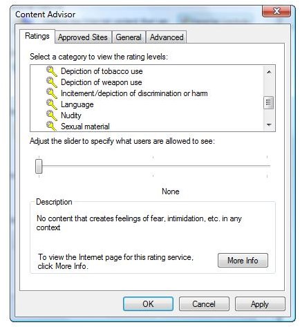 Content Rating in IE Content Advisor to Block and Unblock Internet Sites
